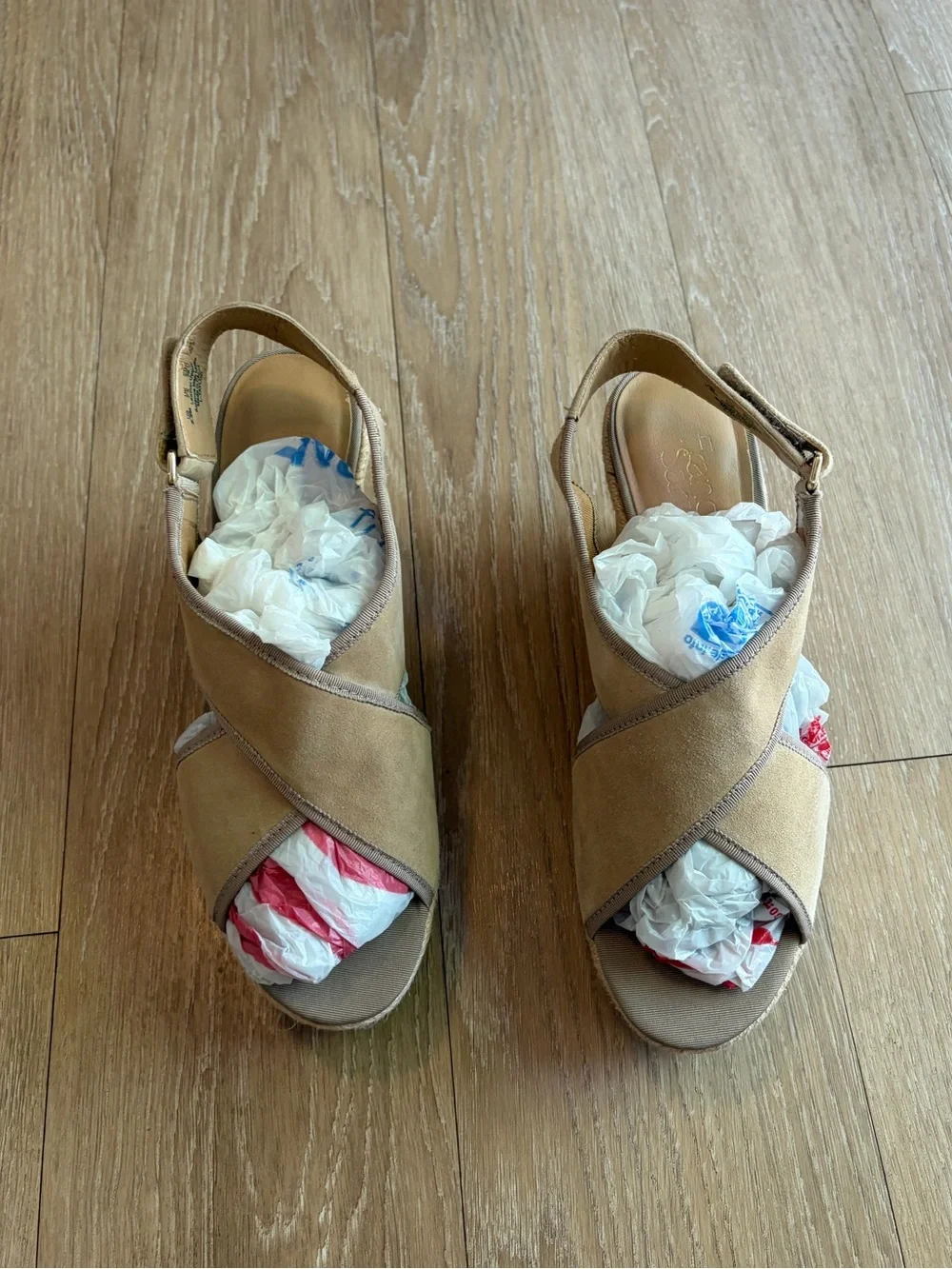 Franco Sarto Beige Cork Espadrille Wedge Sandals